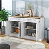 Kelodan Grande credenza con 4 ante e 2 cassetti, moderno armadio a buffet per sala da pranzo e soggiorno, 150 x 86 x 40 cm (L/L/H) - (bianco anticato+legno naturale).