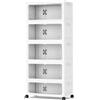 Generico Mobile Organizer Salvaspazio a 5 Livelli con Ante Trasparenti e Ruote, Armadio Contenitore Verticale 60 x 35 x 161,5 cm, Scaffale Multiuso per Soggiorno, Camera, Bagno e Lavanderia, Bianco