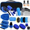 Luhuuxmu Set completo di 31 pezzi per la pulizia dell'auto, per interni ed esterni, set di pennelli per bocchette di ventilazione, ruote, cerchioni e imbottiture, kit di accessori per la cura