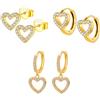 Epoch World 3 Paia Orecchini a Cerchio con Cuore Pendenti Argento Sterling 925 Orecchini Oro Cuore da Donna Piccoli Orecchino in Oro per Donna Ragazze con Scatola