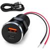 SRunDe Presa USB da Incasso per Auto USB-C 36W & USB-A 22.5W Alluminio | Presa Usb 12v Porta usb Moto Caricatore USB Auto Rapido Caricabatterie da Auto per Cellulari per Moto Camper Camion Nave
