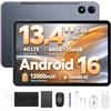 Luzglo P13 Pro Tablet 13 Pollici, IPS 2.4K, 120Hz, 4G LTE, T7280 Octa-Core, 48GB+256GB(TF 2TB), 12000mAh/18W, 16MP+8MP, Gemini AI Tablet Android 16, Face ID WiFi5 GPS FM, Tablets Tastiera e Penna, Grigio