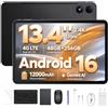 Luzglo P13 Pro Tablet 13 Pollici, IPS 2.4K, 120Hz, 4G LTE, T7280 Octa-Core, 48GB+256GB(TF 2TB), 12000mAh/18W, 16MP+8MP, Gemini AI Tablet Android 16, Face ID WiFi5 GPS FM, Tablets Tastiera e Penna, Nero