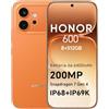 HONOR 600 Smartphone 5G, 8+512GB, 6400mAh, 200MP, IP68&IP69K, Orange | Fotocamera Notturna Ultra-nitida da 200MP, Display Ultra Luminoso da 8000 nit telefono, Snapdragon 7 Gen 4, Dual SIM, NFC