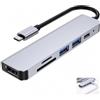 Rqkagf Hub USB C 6 in 1 Adattatore USB C Multiporta di tipo C con HDMI 4K 30Hz, USB 3.0 5Gbps, USB 2.0, Lettore SD TF, Ricarica Rapida PD 100W, Docking station compatibile con computer portatile, tablet e