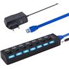 Zevmi Hub USB a 7 porte, hub USB attivo 3.0+2.0 con alimentatore di rete e | Distributore USB portatile con indicatori LED per laptop, PC, disco rigido mobile e altri dispositivi USB