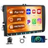 Hikity AM 2 Din 9 Pollici Autoradio per VW Golf 5 Golf 6 Skoda Passat Seat Tiguan | IPS Radio con Wireless CarPlay Android Auto Bluetooth FM/RDS/AM EQ Schermo Diviso USB SWC Telecamera Microfono CANbus
