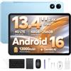 Luzglo P13 Pro Tablet 13 Pollici, IPS 2.4K, 120Hz, 4G LTE, T7280 Octa-Core, 48GB+256GB(TF 2TB), 12000mAh/18W, 16MP+8MP, Gemini AI Tablet Android 16, Face ID WiFi5 GPS FM, Tablets Tastiera e Penna, Blu