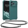 kwmobile Custodia Compatibile con Apple iPhone 18 Pro/iPhone 17 Pro Cover - Back Case in Silicone TPU - Protezione Smartphone con Cordino - petrolio