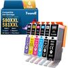 Yowell 6 cartucce per stampante 581 XXL 580, compatibili con Canon 581 580 | Compatibile con Canon Pixma TS8150 TS8250 TS8350 TS8351 TS8352 TS8151 TS8251 TS8252 TS9150 (confezione da 6 con 581 PB)