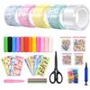 LONGJFAD Kit Nano Tape Bubble, Nastro Adesivo, 5 cm x 3 m, 5 Colori | Set Completo con 5 Nastri Nano, Argilla, Adesivi, Glitter, Perline e Accessori per Creazioni Fai da Te