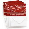 Afie M5-486A - Set di 5 biglietti auguri per il felice anno nuovo paesaggio sotto la neve goffrato in rilievo e argento, 13,5 x 8,5 cm + 5 buste bianche 14 x 9 cm, 5 carine su carta di alta qualità