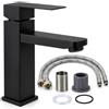 Voltix Rubinetto Lavabo Bagno Nero Opaco Monocomando Alto | Design Squadrato, Foro Singolo, 2 Flessibili Inclusi, Accessori di Fissaggio, Miscelatore Monocomando