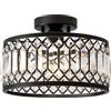 Vikaey Plafoniera in Cristallo, Lampadario Nero con Paralume in Cristallo, E27 | Lampada Moderna per Soggiorno Camera da Letto Cucina Corridoio Sala da Pranzo 1-Light