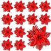 CERCTLA 12 Pezzi Fiori Albero Di Natale Rossi, Fiori Poinsettia Natalizi Glitter Rossi, 14 cm Fiore Artificiali per Albero di Natale Ghirlanda Decorazioni Casa Festa