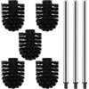 TBRFP Spazzole per WC, colore nero, diametro di 6,5 cm, 5 testine di ricambio per WC Ø 6,5 cm + 3 manici in acciaio inox da 26,5 cm, scopino per WC con manico in acciaio inox, scopino per una pulizia