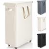 Rieeyrslza Sottile Cesto della Biancheria con Ruote 55L con Coperchio, Cesto per il Bucato Pieghevole in Tessuto Oxford, Salvaspazio,per Camera da Letto, Bagno, Lavanderia (Beige)