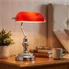B·LED BARCELONA LED BARCELONA LED Lampada Banchiere E27 Cromo Rosso Vintage | Metallo E Vetro, Paralume Orientabile, Interruttore A Catena, Per Scrivania Biblioteca Ufficio