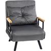 HOMCOM Poltrona Letto Singolo Schienale Regolabile 5 Livelli Grigio Scuro | 4 in 1, Pieghevole, Divano Letto Singolo, Cuscino, Braccioli, Seduta Imbottita, in Velluto, Soggiorno, 63x73x81 cm