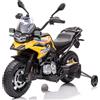 Mondial Toys Motocicletta BMW F 850 GS Moto Elettrica Bambini 12V Ruote in Gomma EVA Rotelle Removibili Cavalletto in Metallo Luci LED USB Suoni Sedile Ampio 3-8 Anni Sospensioni fino a 30 kg Giallo
