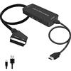 Wrugste Scart to HDMI Converter, Wrugste Scart ingresso HDMI uscita 16:9/4:3 Video Audio Converter Adattatore con cavo HDMI per HDTV Monitor Proiettore STB VHS Xbox Sky Blu-ray Lettore DVD
