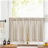 TOPICK Tende da cucina con tasca per asta, beige, 1 pezzo, 150 x 60 cm | Moderna cucina corta semitrasparente effetto lino rustico finestra sala da pranzo armadio e lavello filtraggio della luce