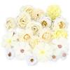 MWOOT 20 Pezzi Teste di Fiori Artificiali, Fiori Finti per Decorazioni, Mini Capolini Finti, Rose Peonia Finte per Fai da te Corona Torta Bouquet Da Sposa Matrimonio Festa Casa Giardino(Bianco Giallo)