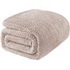 Exclusivo Mezcla Coperta in Pile Grande e Morbido per Letto, Camel | 230x270 cm, Traspirante e Leggero, Motivo Jacquard a Onde, Tessuto Soffice, Accogliente, Elegante per Arredamento Casa