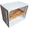 Kistenkolli Altes Land Altes Land - Cassetta con ripiano intermedio, centrale, circa 50 x 40 x 30 cm, cassetta per mele e vino, in legno, utilizzabile come libreria, scarpiera, bianca fiammata con inserto longitudinale