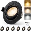 HOMEOW Faretti LED da Incasso 230V Metal Ø68mm - 80mm Dimmerabile 6 Pezzi | Faretti Neri IP44 for Bagno, Orientabili Luce Calda / Natural / Fredda,3000K 4000K 6000K,Dimmerabile in continuo