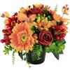 Memobloom Fiori Finti con Cimitero Vaso, Rosso e Arancione | Autunno Rose Girasoli Artificiali in Vasi, Finte Mazzo Fiori di Seta per Lapidi Esterno Decorazioni, Lapide Tomba Addobbi