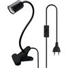 LQUNFYL 240CM Cavo Portalampada E27 con Pinza, 360°Flessibile 10MM di Spessore Collo di Cigno, Ceramica Base, Lampada con Pinza, Lampada con Morsetto, Lampada Scrivania Clip per Lettura e Piante(Nero)