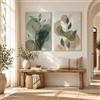 Generic Set di 2 quadri da parete botanici astratti, senza cornice, foglie verdi salvia e beige, tele stampate in stile scandinavo minimalista, decorazione da parete moderna, soggiorno camera da letto, tela