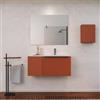 DEGHI Mobile bagno sospeso 100 cm terrarossa effetto cannettato con anta e lavabo in ceramica dx con specchio - Lameck
