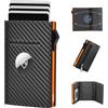 YESIIW Portafoglio Uomo Slim Airtag Porta Carte di Credito Schermato RFID, Portatessere uomo Tascabile AirTag Men's Wallet con Portamonete Capacità per 10 Carte, 1 Finestra ID, Carbonio Nero Arancione