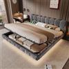 Ktipm Letto Contenitore 140x190 cm Ragazzi Letto Matrimoniale Sospeso | Letto Matrimoniale Imbottito Idraulico con Luce LED e USB, Doghe in Legno, Chenille, Senza Materasso, Grigio