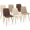 IDMarket - Set di 6 sedie Mila Velluto Mix Color Tortora x2, Beige x2, Marrone x2 e gambe effetto legno per sala da pranzo