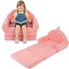 COSTWAY Divano Pieghevole per Bambini, Divanetto Trasformabile 2 in 1 con Rivestimento in Tessuto Morbido e Fondo Antiscivolo, Poltrona Letto Comodo per Bambini per Camere da Letto e Soggiorno (Rosa)