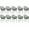 buybyroom Set 10 Sedie Pranzo Braccioli Gambe Metallo Schienale Verde Oliva