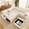 Wyibwy Divano angolare a L con porte USB/USB-C,pouf mobile, divano componibile 6 posti con funzione letto e vano portaoggetti,divano letto avec portabicchieri,divani trasformabile,ciniglia,Beige