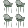 buybyroom Set 4 Sedie Pranzo Braccioli Gambe Metallo Schienale Verde Oliva