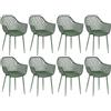 buybyroom Set 8 Sedie Pranzo Braccioli Gambe Metallo Schienale Verde Oliva