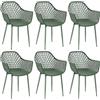 buybyroom Set 6 Sedie Pranzo Braccioli Gambe Metallo Schienale Verde Oliva