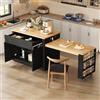 NuvlaGu Isola da cucina arrotolabile con tavolo da pranzo estensibile, carrello da cucina con tavolo da bar, 7 ruote, prese e USB, molto spazio, MDF, nero/rovere, 132 (235) x 60 x 93 cm