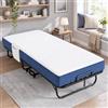 VOWNER Letto Pieghevole Singolo 200 x 90 cm con Materasso Memory Foam 13 cm, Letto per Ospiti Resistente con Struttura in Acciaio, Brandine per Adulti su Ruote con Borsa Portaoggetti (blu)