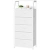 YMYNY Cassettiera Alta 5 Cassetti in Tessuto, Struttura Metallo, Comodino Stretto Salvaspazio per Camera da Letto, Mobile Contenitore Verticale Facile da Montare, 40 x 28 x 111,5 cm Bianco HCF001W