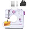 Crafts&Co Macchina da cucire, borsa e set di aghi Combideal | Mini macchina da cucire per principianti con 12 punti | Borsa per macchina da cucire con vani portaoggetti | Bianco lilla