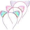 LXUEJIE 3 cerchietti per capelli con orecchie di gatto, con paillettes | Cerchietto con orecchie di gatto glitterato, accessorio per capelli per feste di compleanno, cosplay