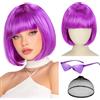 Sofeiyan Parrucca Bob Colorata,Viola Parrucca Divertenti con Occhiali da Sole e Rete per Capelli,Parrucche Corta Donna per Halloween Feste Carnevale Spettacolo Teatrale