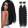 Salharer Ciocche di capelli veri da cucire, ondulati, doppie ciocche, 2 ciocche di capelli Remy, #1B, colore nero naturale, per donna, 56 cm, 61 cm